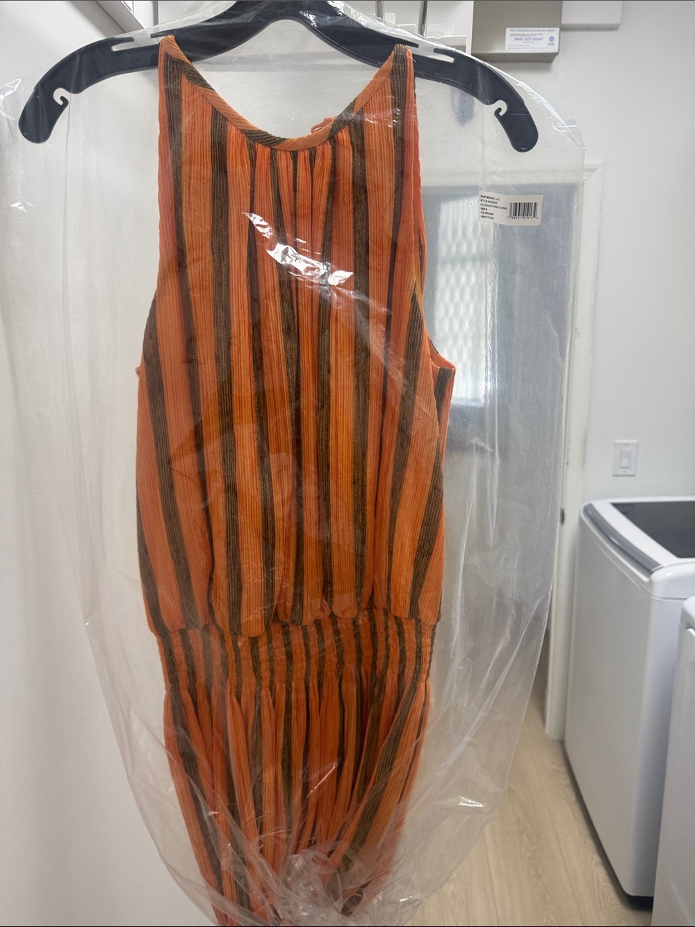 Ramy Brook Orange and Black Striped Sleeveless Dress